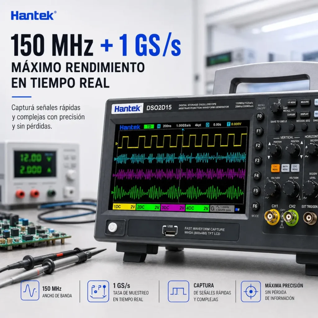 Osciloscopio de Banco Hantek DSO2D15 150 MHz con AFG - imagen 4