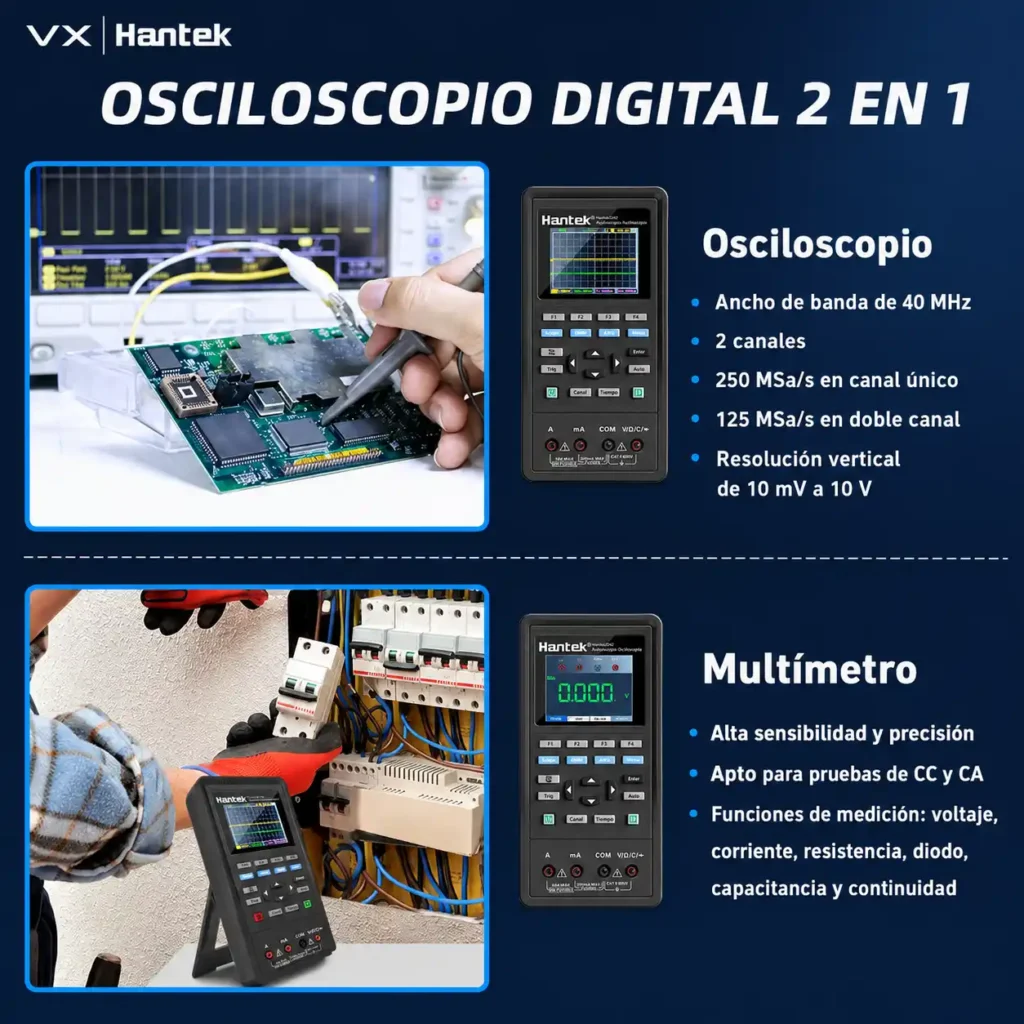Osciloscopio Portátil Hantek 2C42 40 MHz con Multímetro - imagen 2