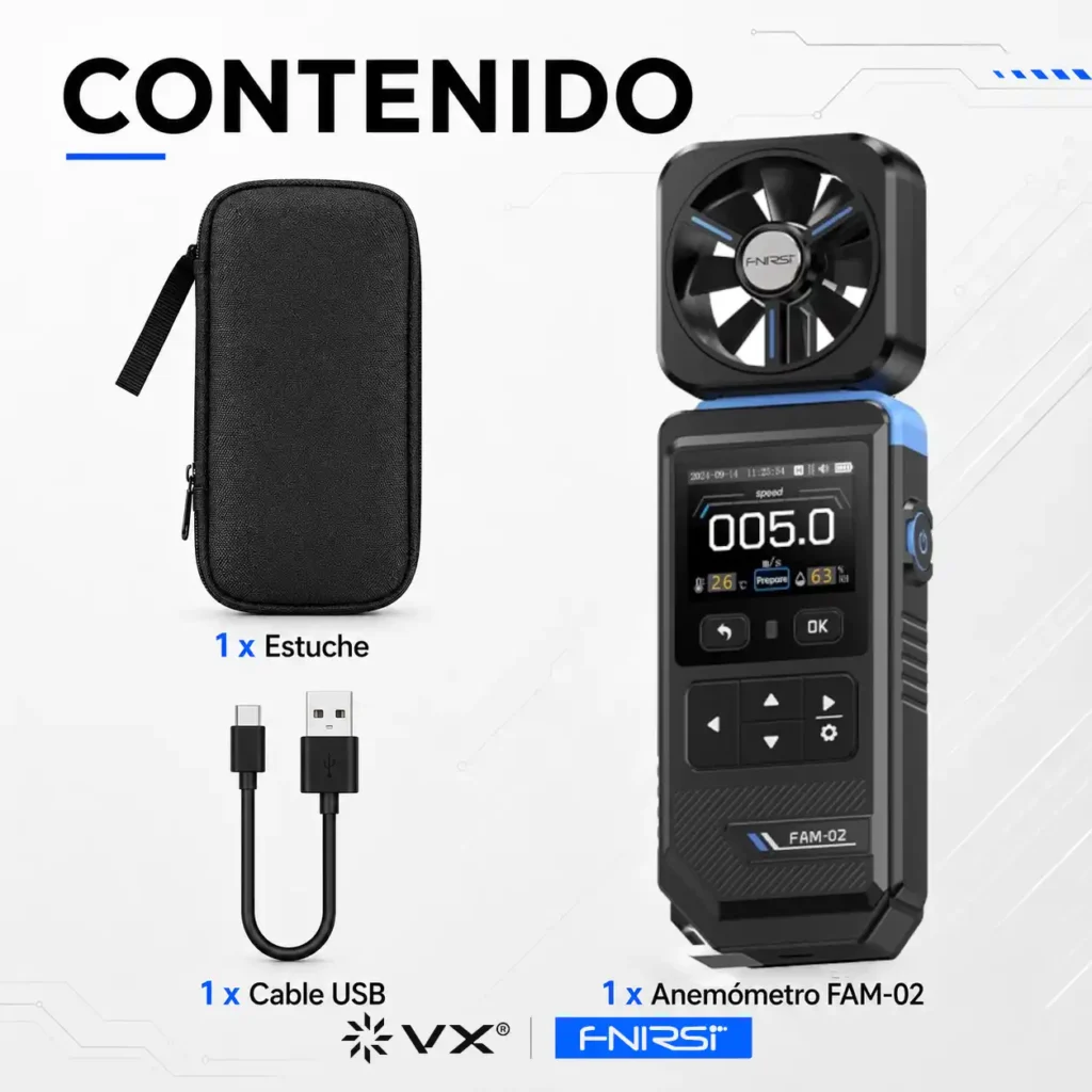 Anemómetro Digital FNIRSI FAM-02 con Temperatura y Humedad - imagen 3