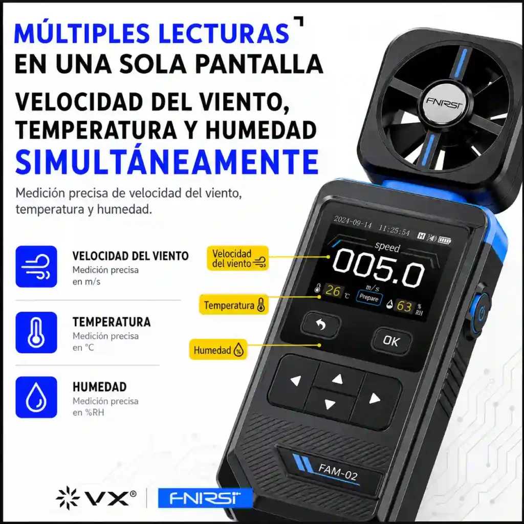 Anemómetro Digital FNIRSI FAM-02 con Temperatura y Humedad - imagen 7
