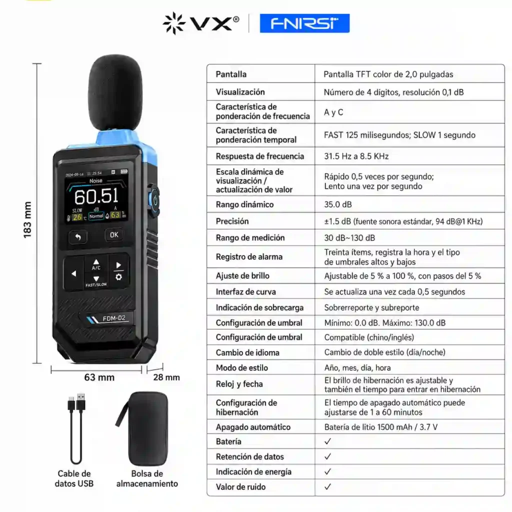 Decibelímetro Digital FNIRSI FDM-02 30 a 130 dB - imagen 8