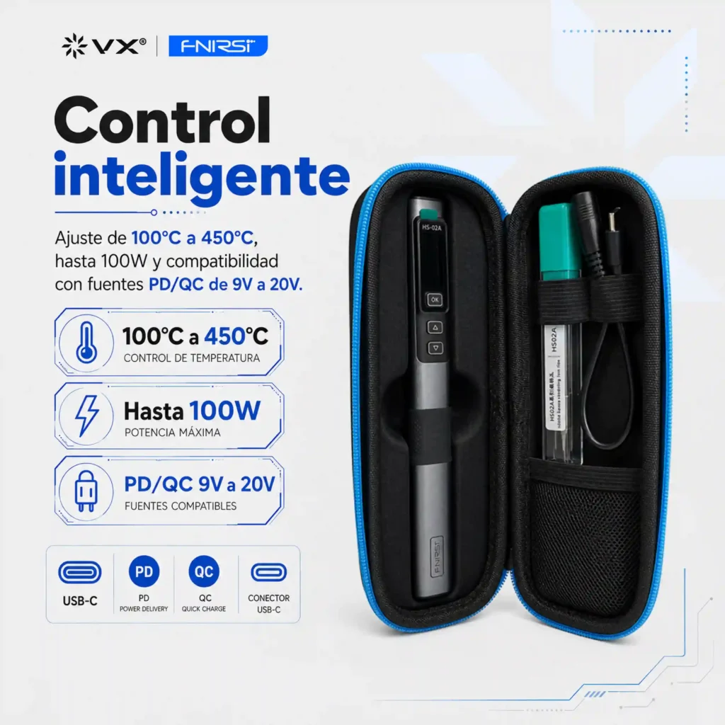 Soldador Inteligente FNIRSI HS-02A USB-C 100 W Kit Estándar - imagen 5