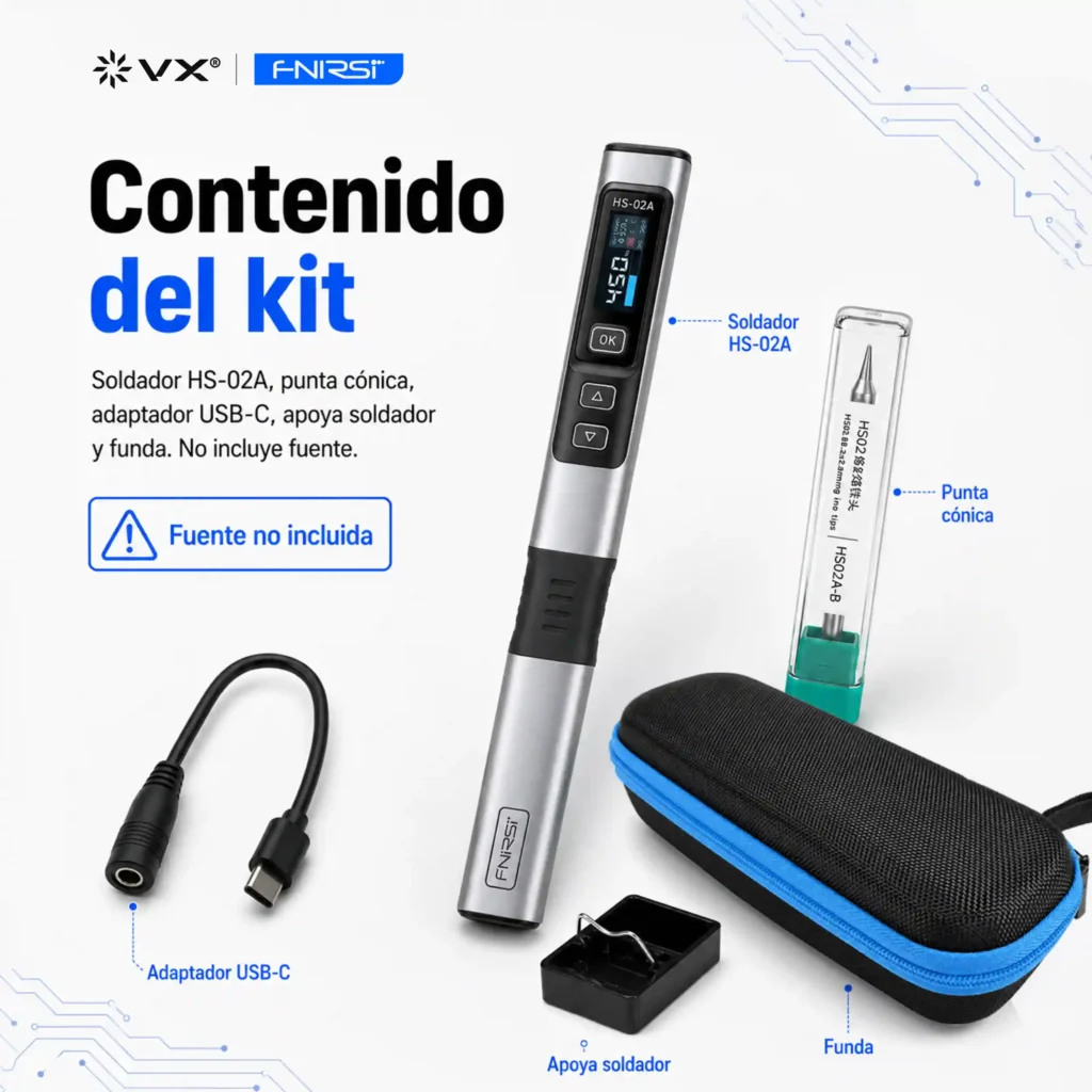 Soldador Inteligente FNIRSI HS-02A USB-C 100 W Kit Estándar - imagen 3