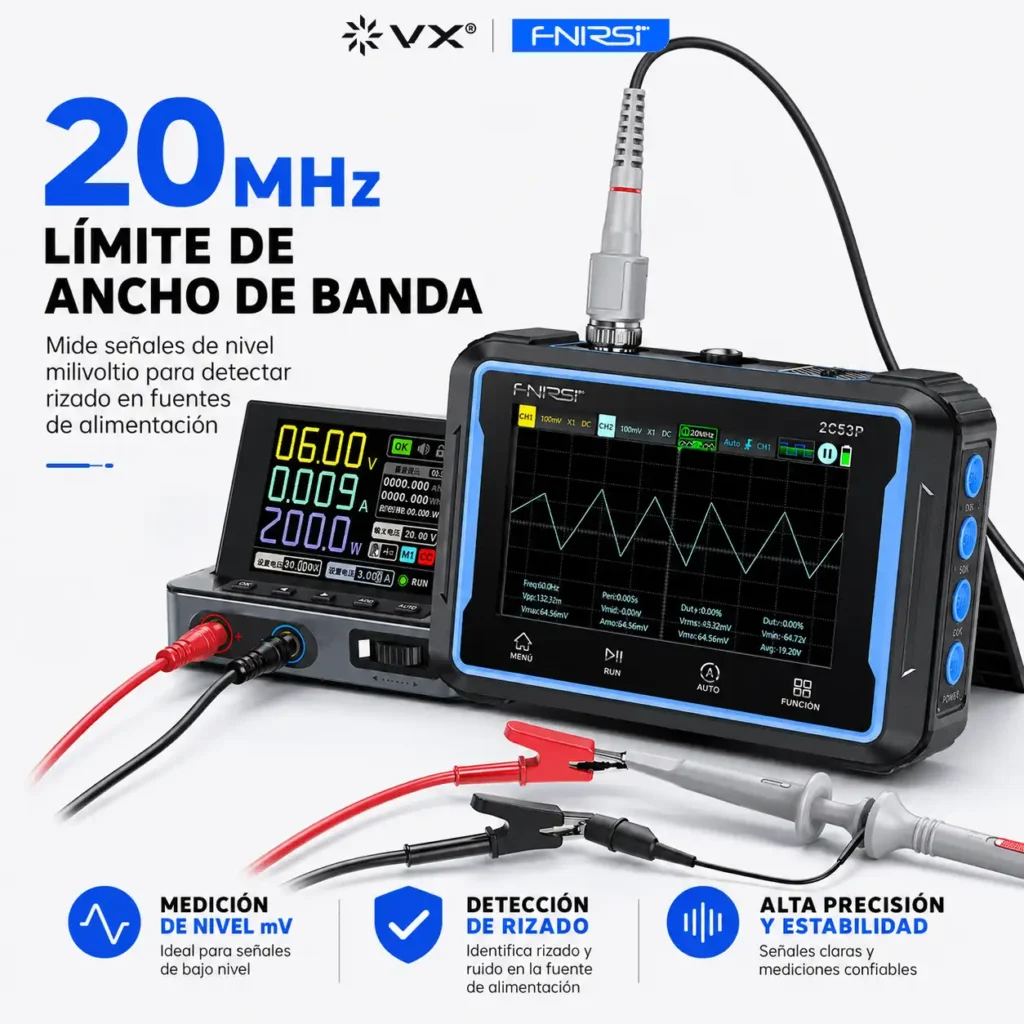 Osciloscopio 3 en 1 FNIRSI 2C53P 50 MHz 2 Canales - imagen 5