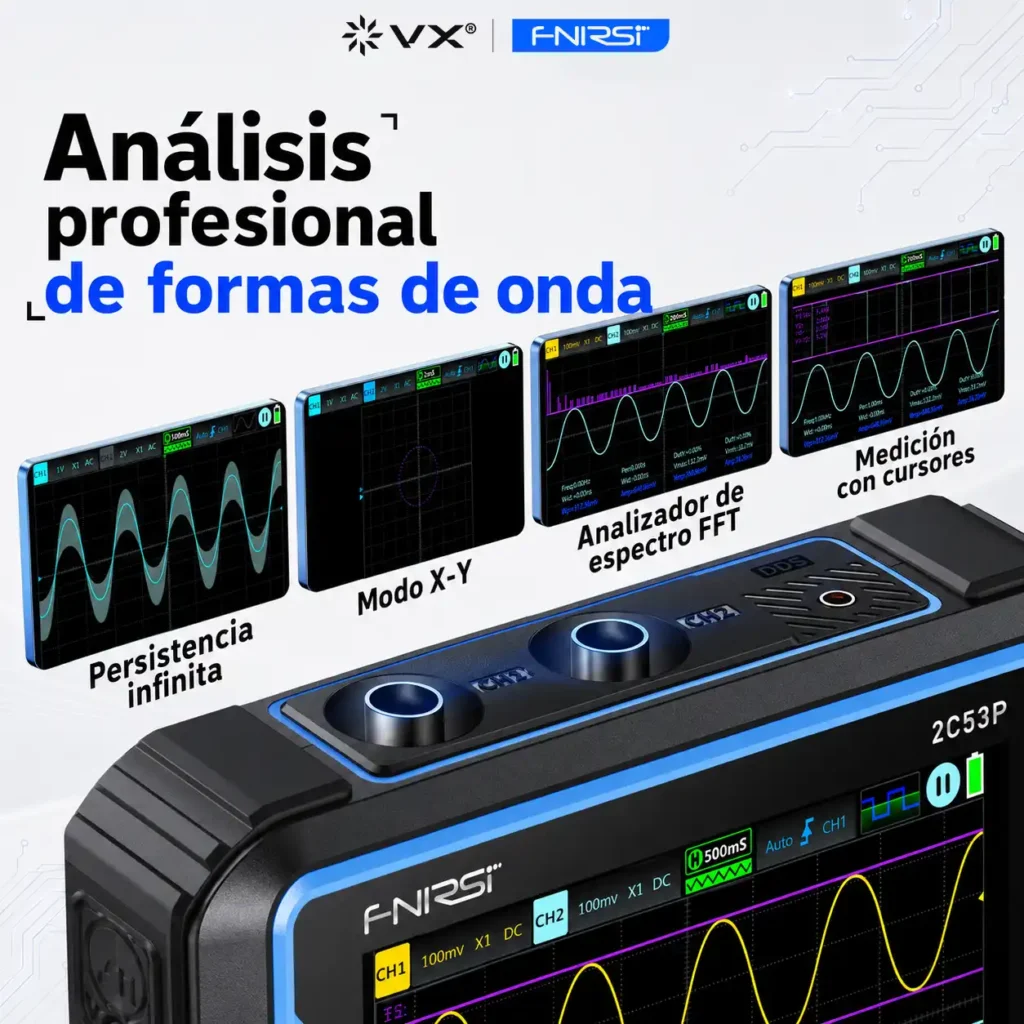 Osciloscopio 3 en 1 FNIRSI 2C53P 50 MHz 2 Canales - imagen 6