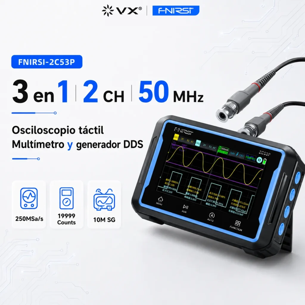 Osciloscopio 3 en 1 FNIRSI 2C53P 50 MHz 2 Canales - imagen 2