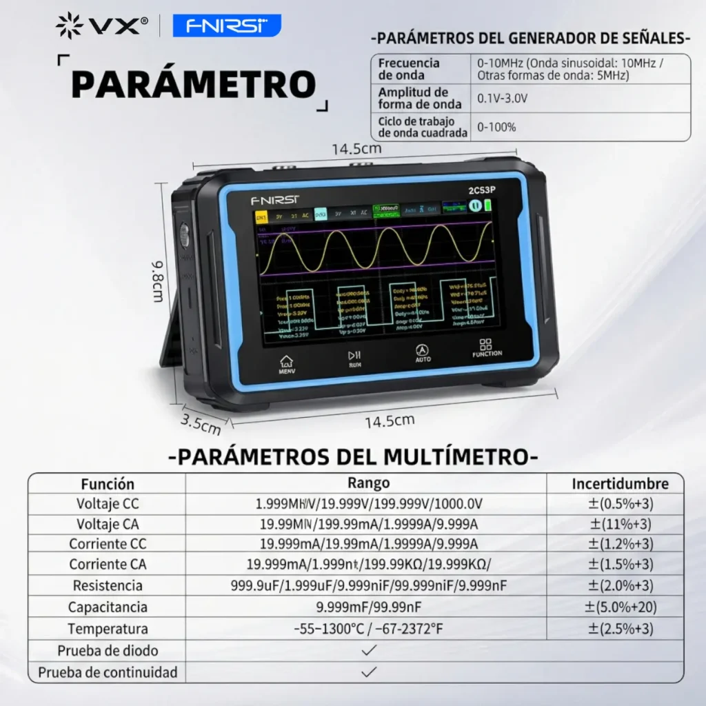 Osciloscopio 3 en 1 FNIRSI 2C53P 50 MHz 2 Canales - imagen 10