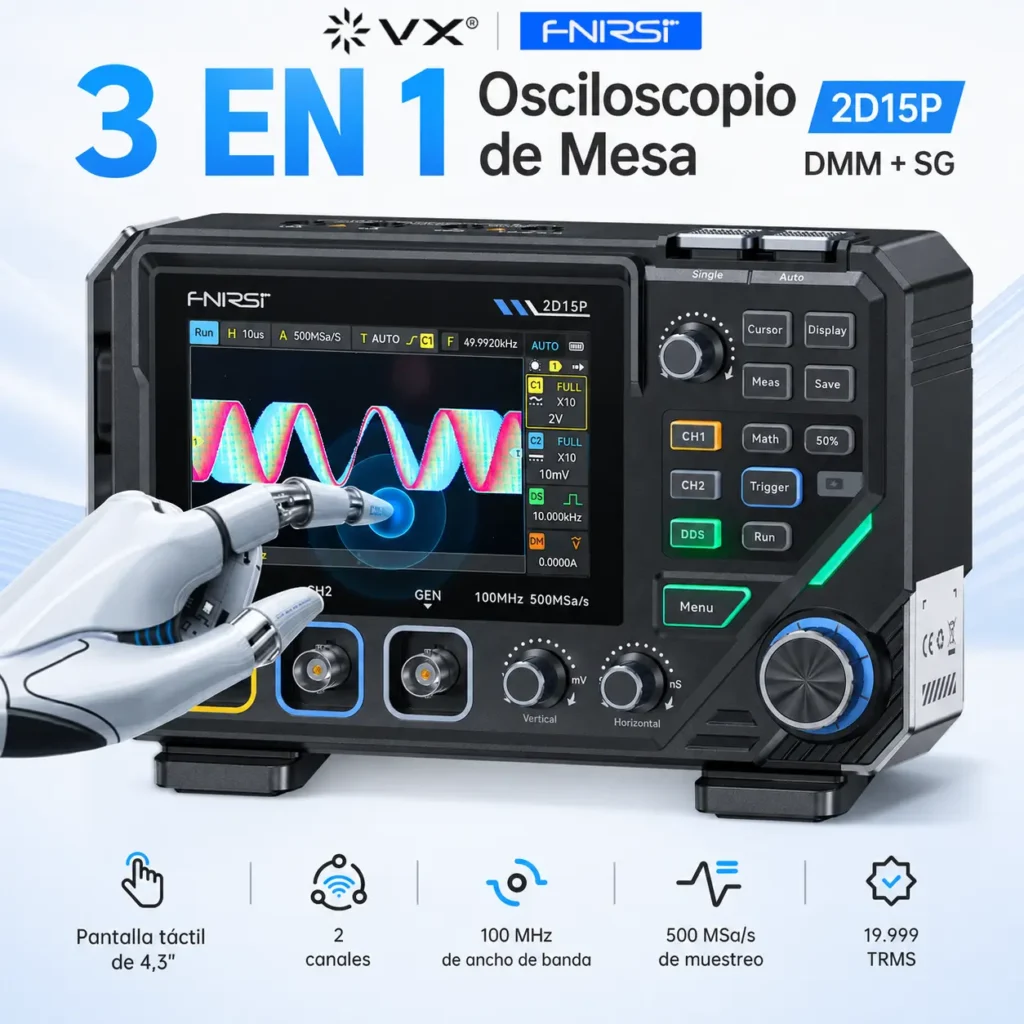 Osciloscopio 3 en 1 FNIRSI 2D15P 100 MHz 2 Canales - imagen 2