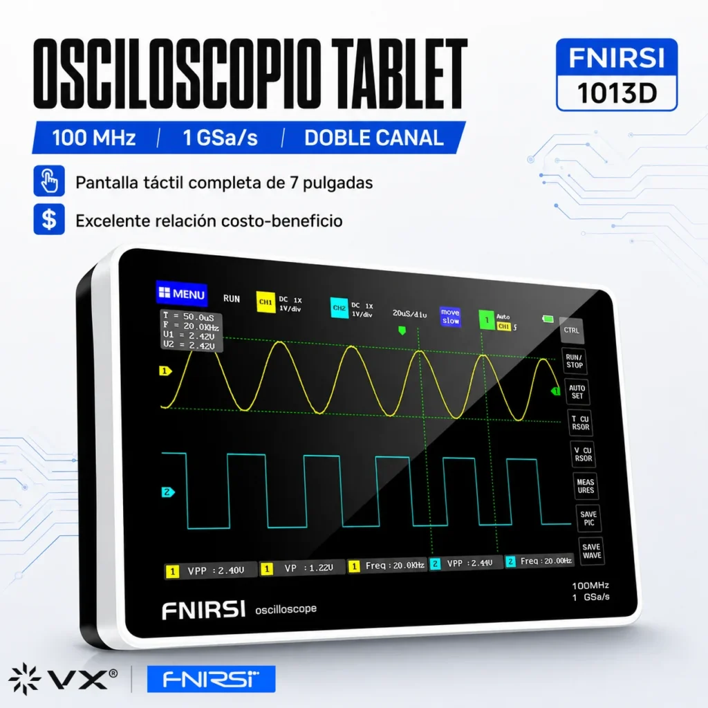 Osciloscopio Tablet FNIRSI 1013D 100 MHz 2 Canales - imagen 2