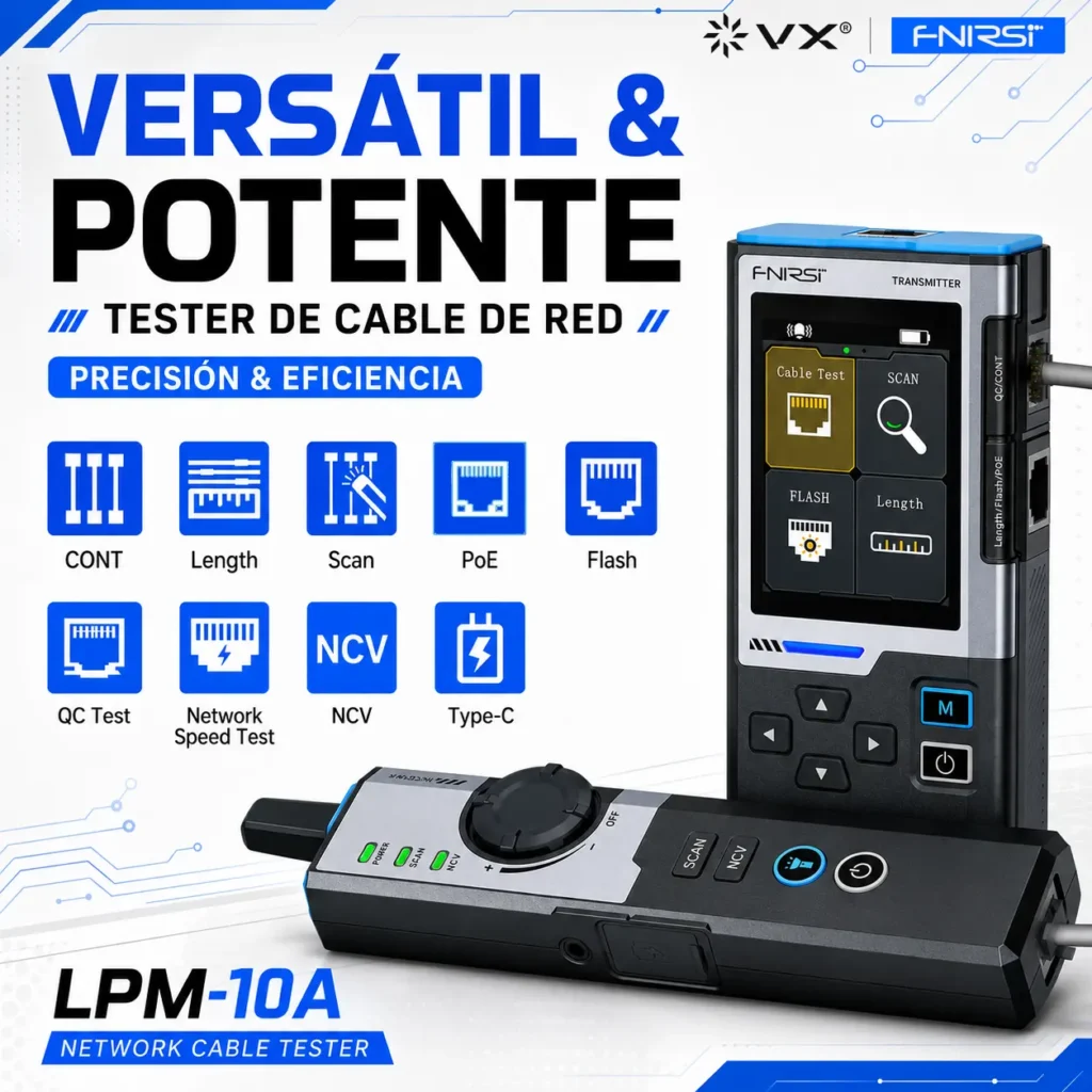 Tester de Red FNIRSI LPM-10A RJ45 PoE y Rastreo de Cables - imagen 2