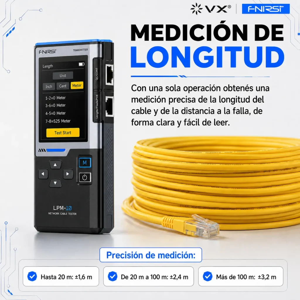 Tester de Red FNIRSI LPM-10A RJ45 PoE y Rastreo de Cables - imagen 7