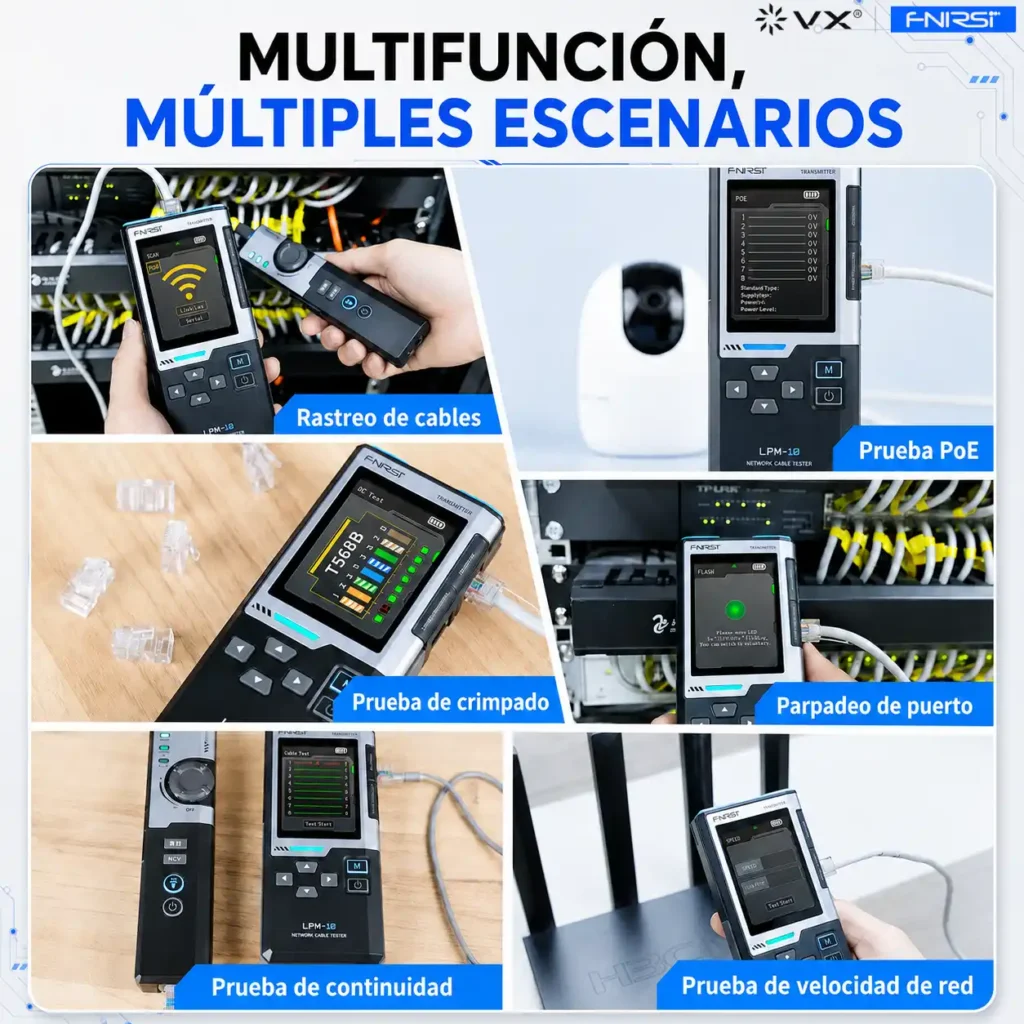 Tester de Red FNIRSI LPM-10A RJ45 PoE y Rastreo de Cables - imagen 9