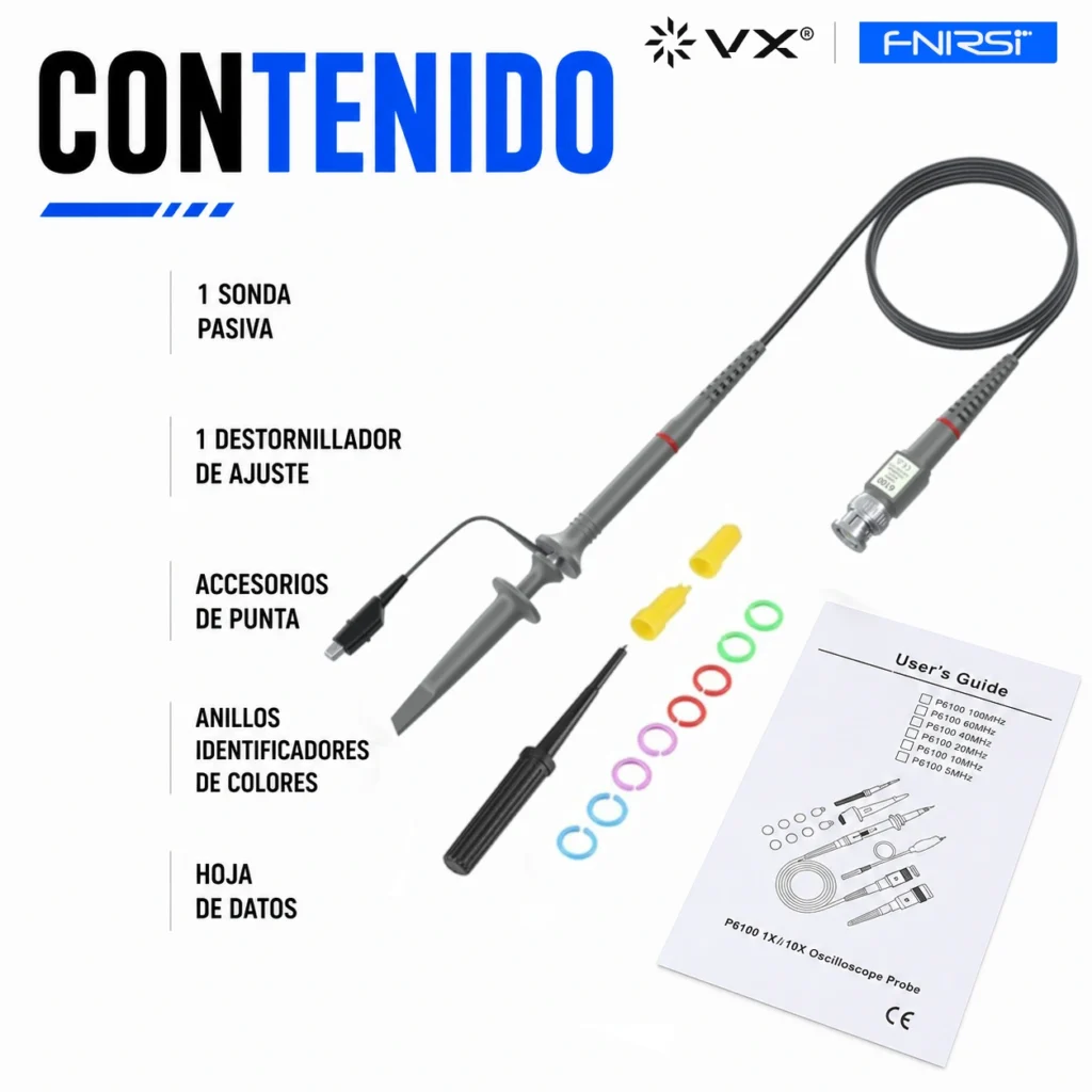 Sonda para Osciloscopio FNIRSI P6100 1X/10X 100 MHz BNC - imagen 3