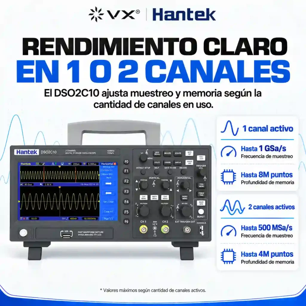 Osciloscopio de Banco Hantek DSO2C10 100 MHz - imagen 8