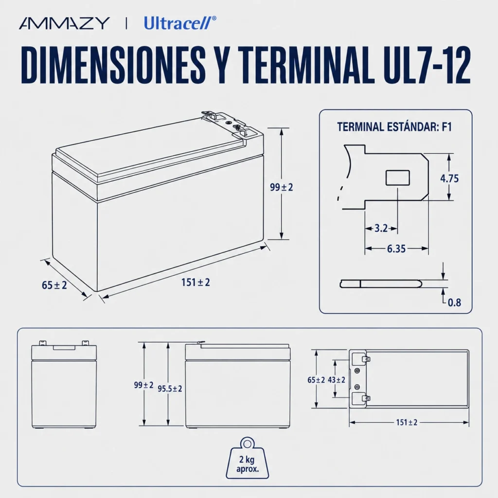 Batería VRLA Ultracell UL7-12 F1 7Ah 12V para UPS y Alarmas - imagen 4