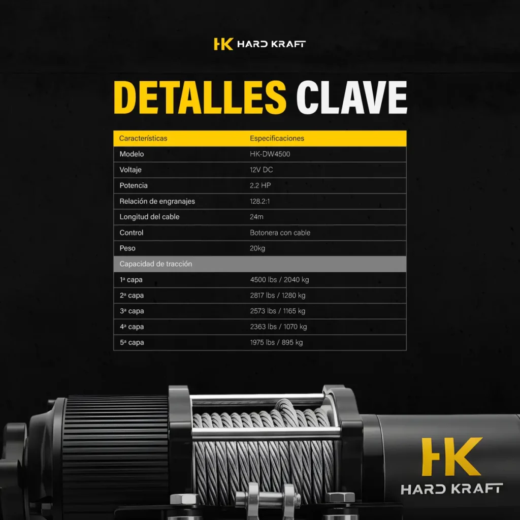 Malacate Eléctrico Hardkraft HK-DW4500 12V 4500 lb - imagen 4
