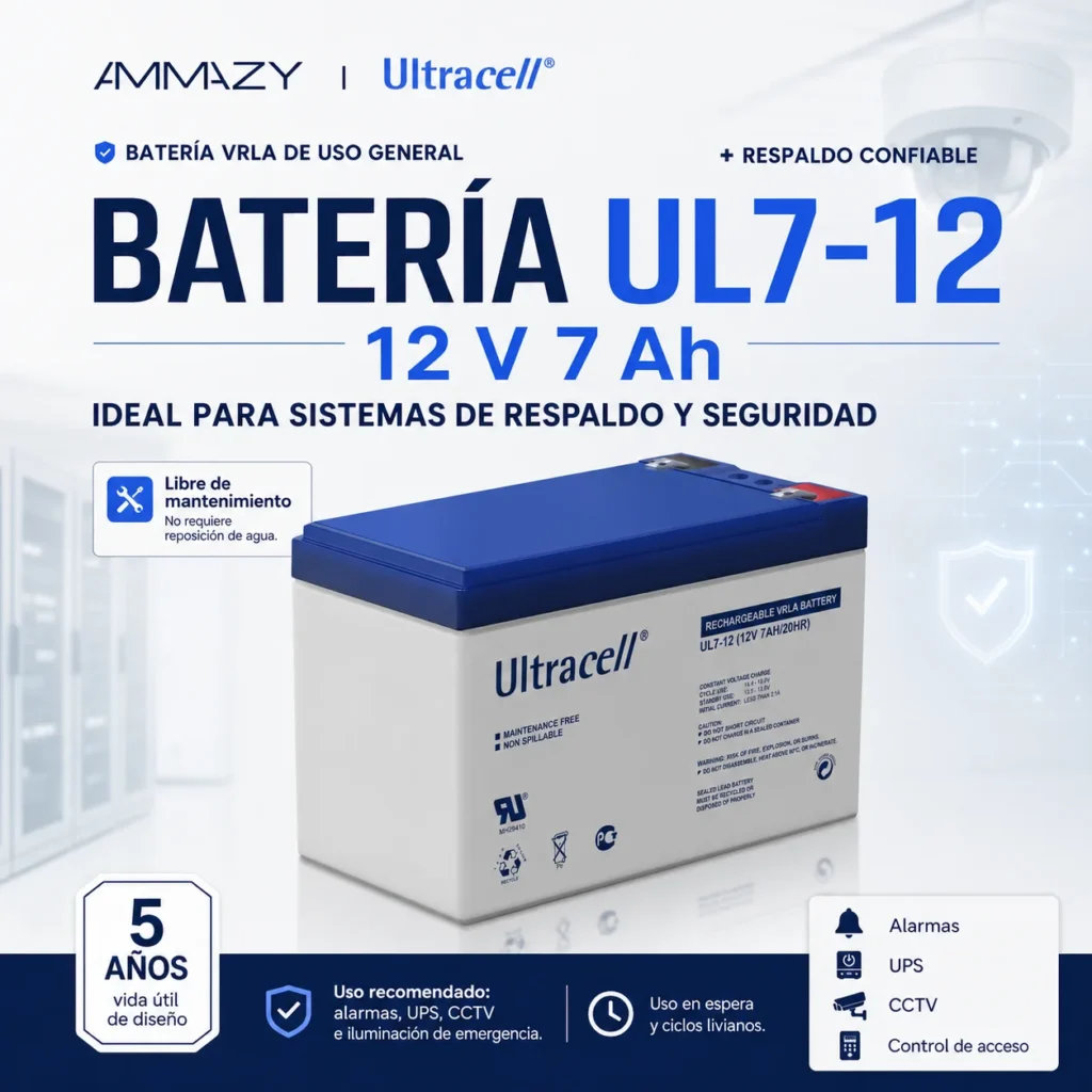 Batería VRLA Ultracell UL7-12 F1 7Ah 12V para UPS y Alarmas - imagen 2