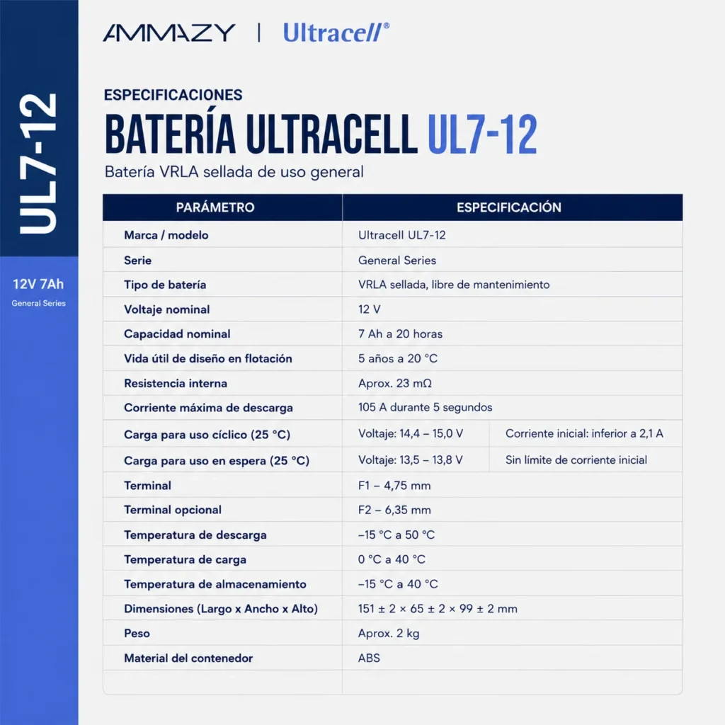 Batería VRLA Ultracell UL7-12 F1 7Ah 12V para UPS y Alarmas - imagen 6