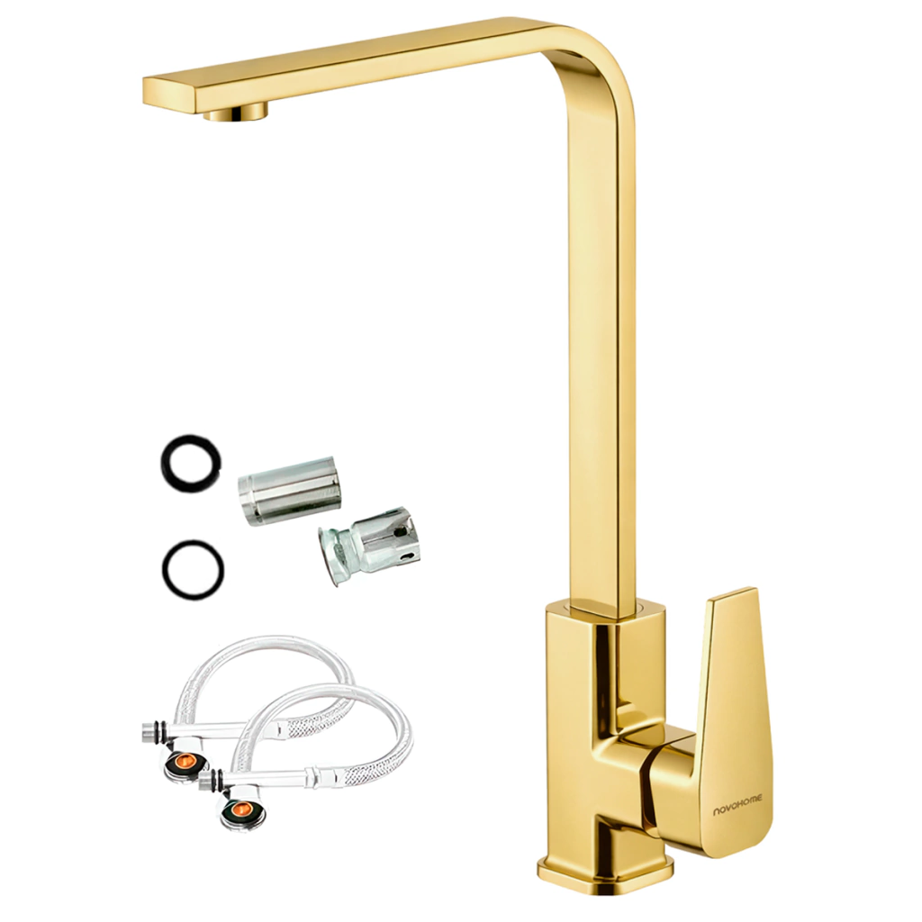Grifería Novohome Monocomando Cocina Caño Alto Moderno Gold
