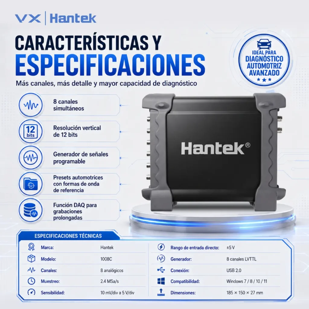 Osciloscopio Automotriz USB Hantek 1008C 8 Canales - imagen 13