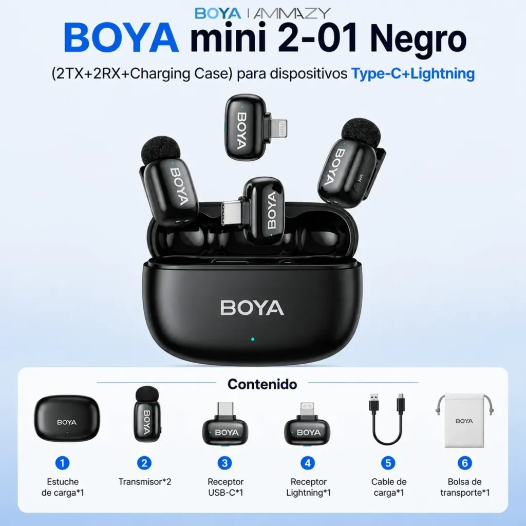 Kit De Micrófonos Corbateros Boya Mini 2 01 Usb-c Lightning - imagen 2