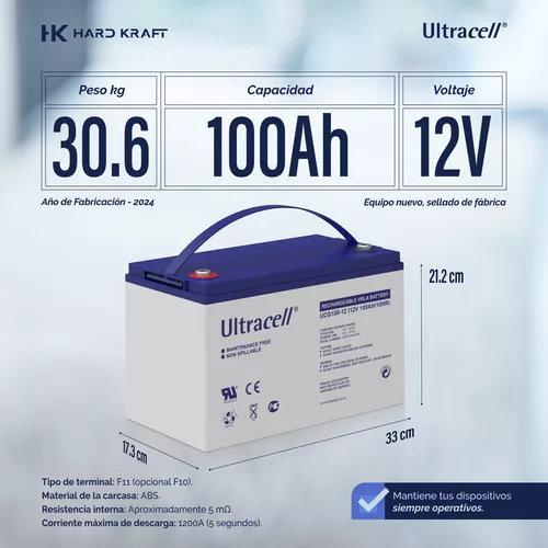 Batería Gel Ultracell UCG100-12 100Ah 12V Ciclo Profundo - imagen 2