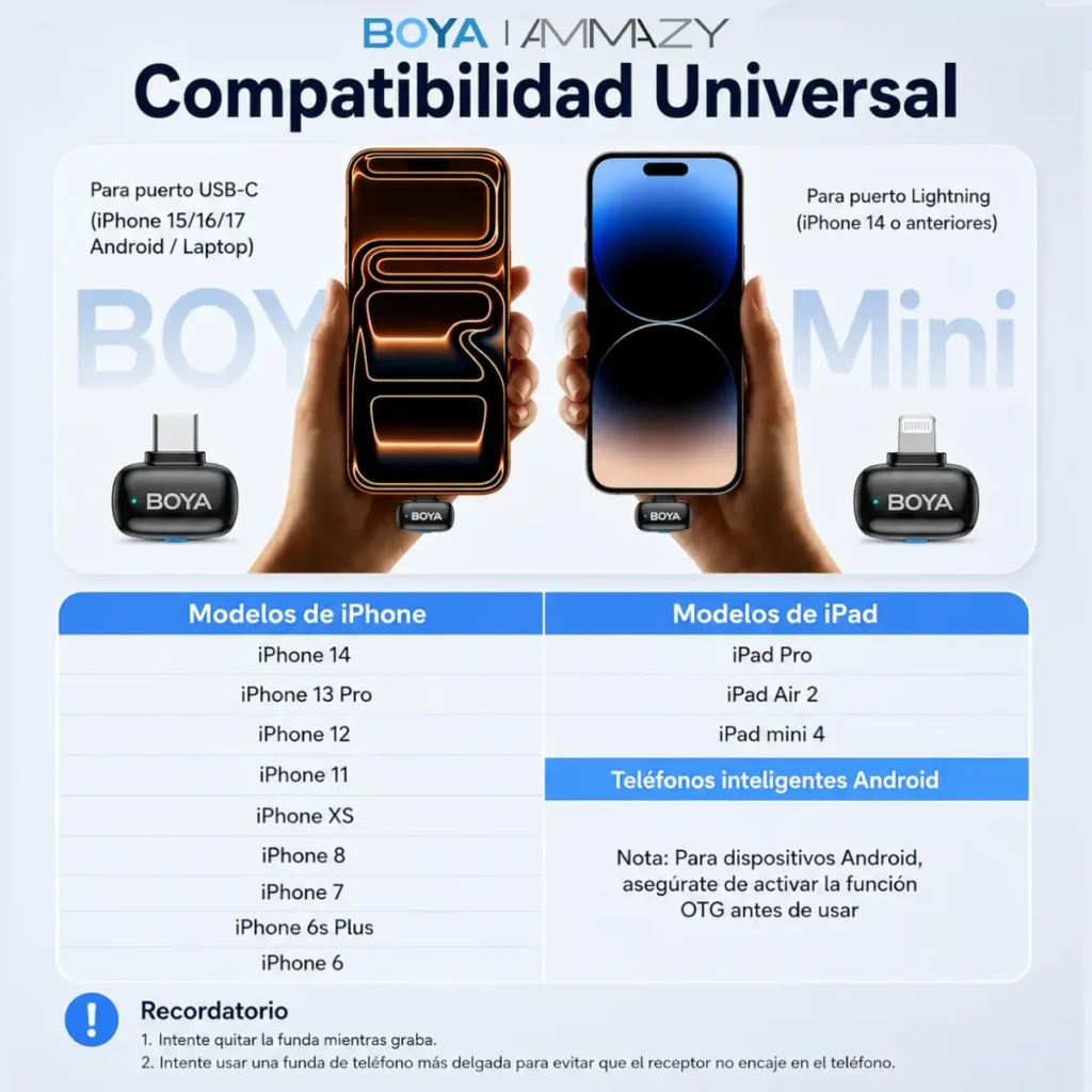 Kit De Micrófonos Corbateros Boya Mini 2 01 Usb-c Lightning - imagen 5