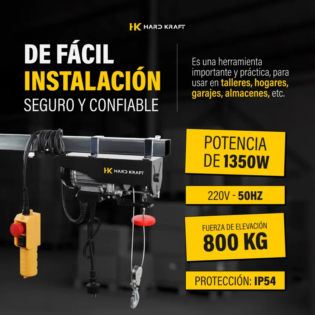 Aparejo Eléctrico Hardkraft HK-PA800D 800 kg 12 m - imagen 5