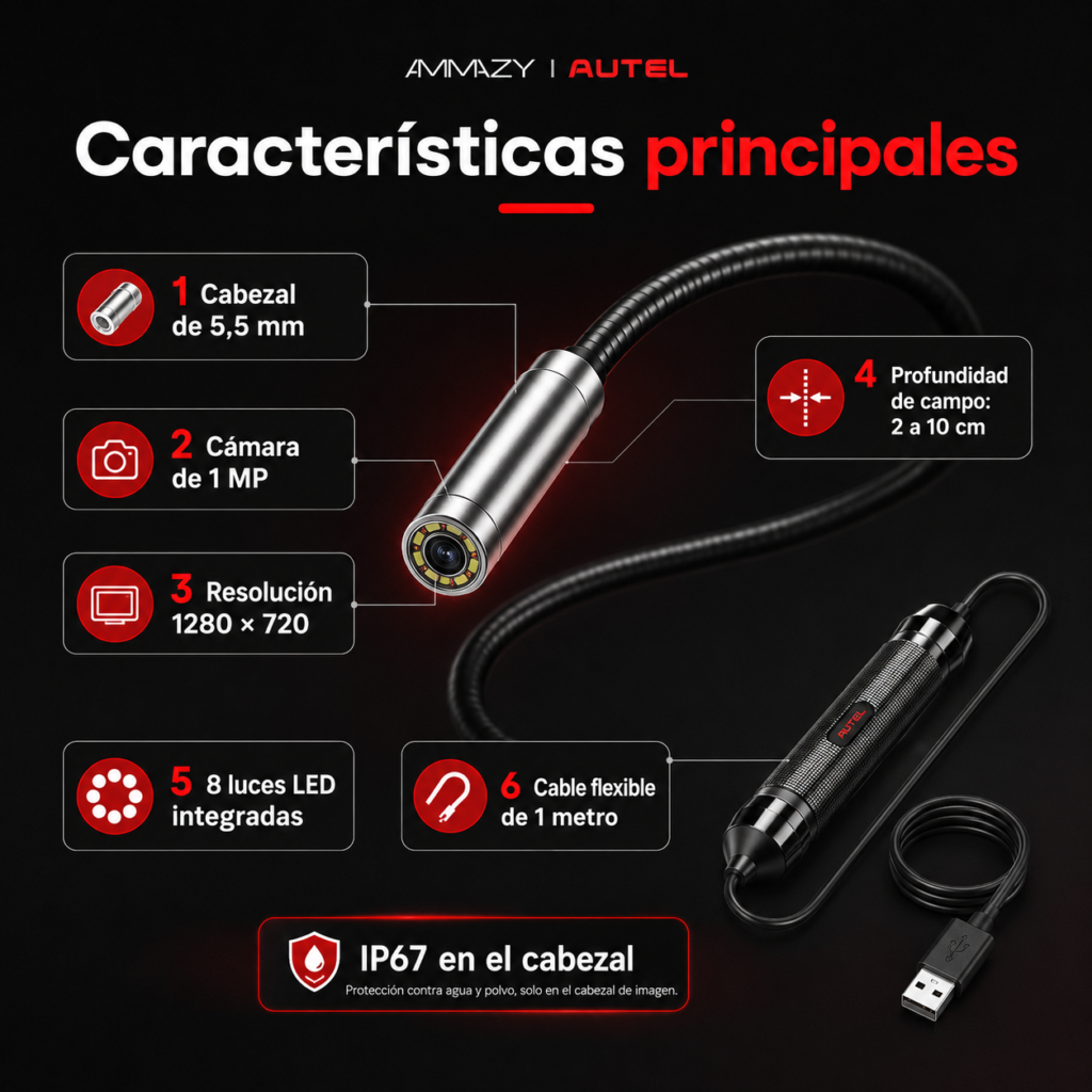 Cámara de inspección Autel Maxivideo Mv105s 5.5mm Usb Led Ip67 - imagen 3