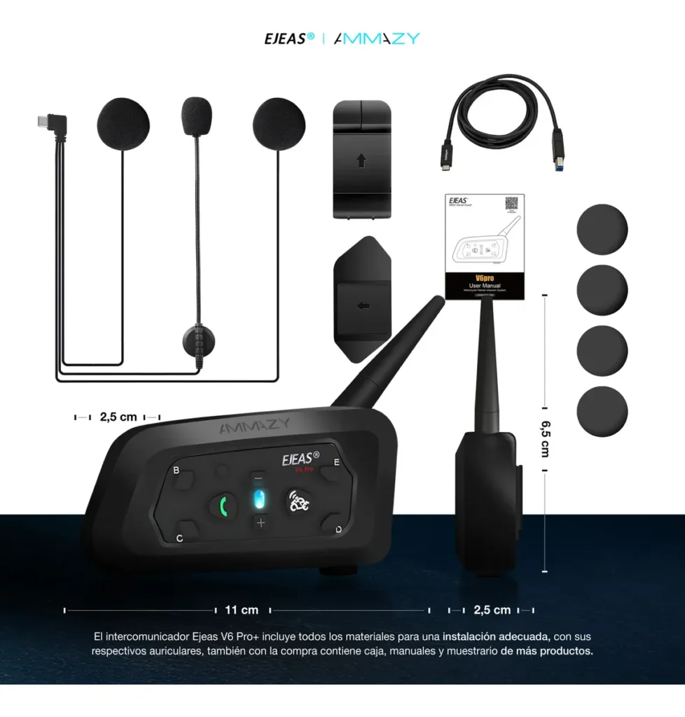 Combo 2 Intercomunicadores Moto Ejeas V6 Pro+ - imagen 6