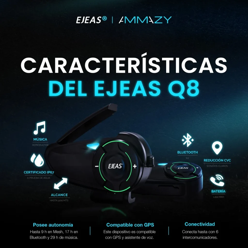 Intercomunicador Moto Ejeas Q8 Mesh 3.0 - imagen 4