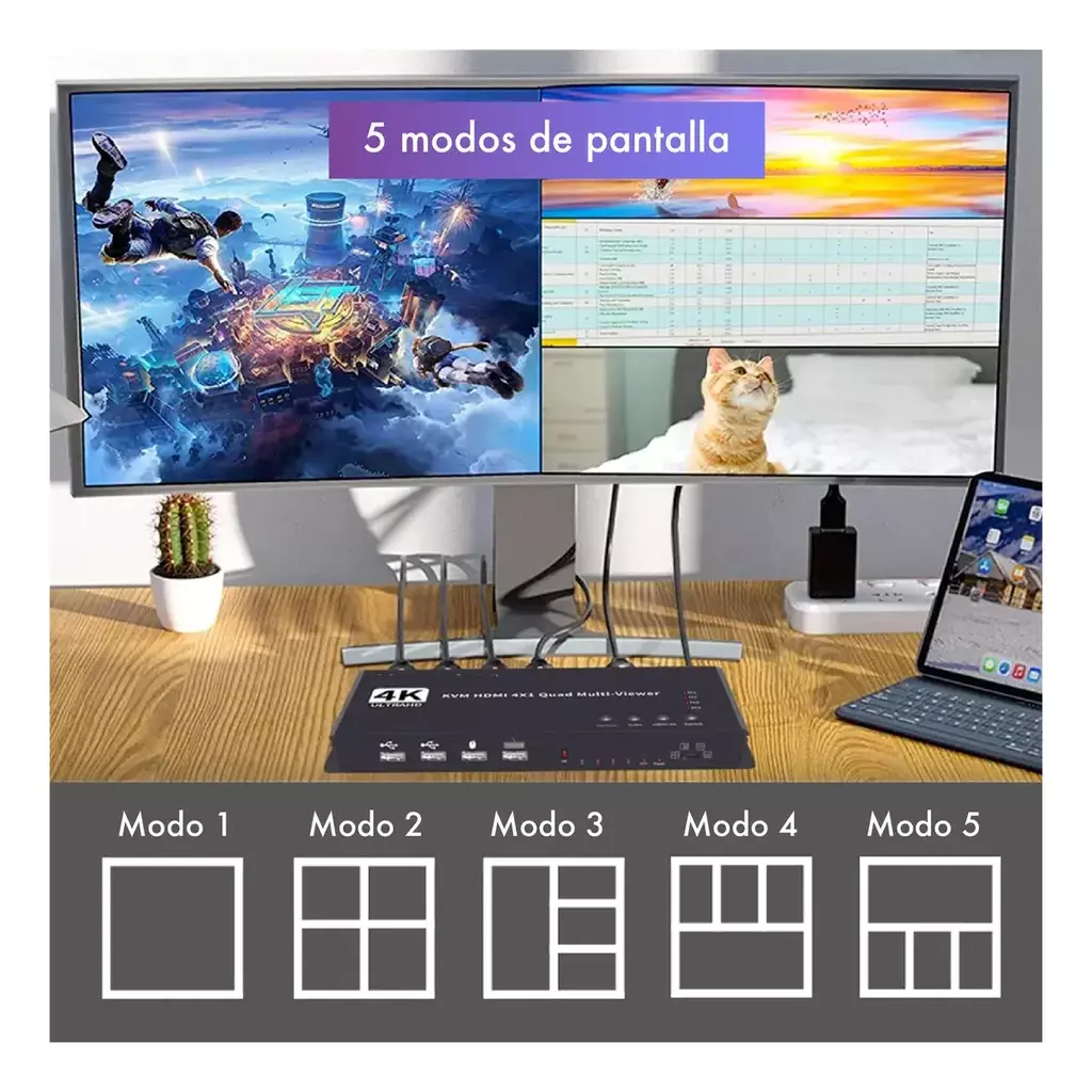 Switch KVM HDMI AltaNet KVM-4X1 4K 60Hz 4 Entradas - imagen 5