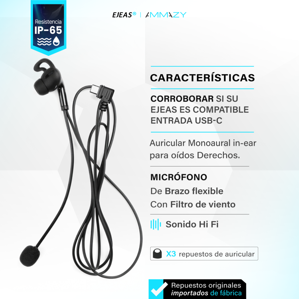 Auricular c/micrófono para árbitro Ejeas USB-C - imagen 3