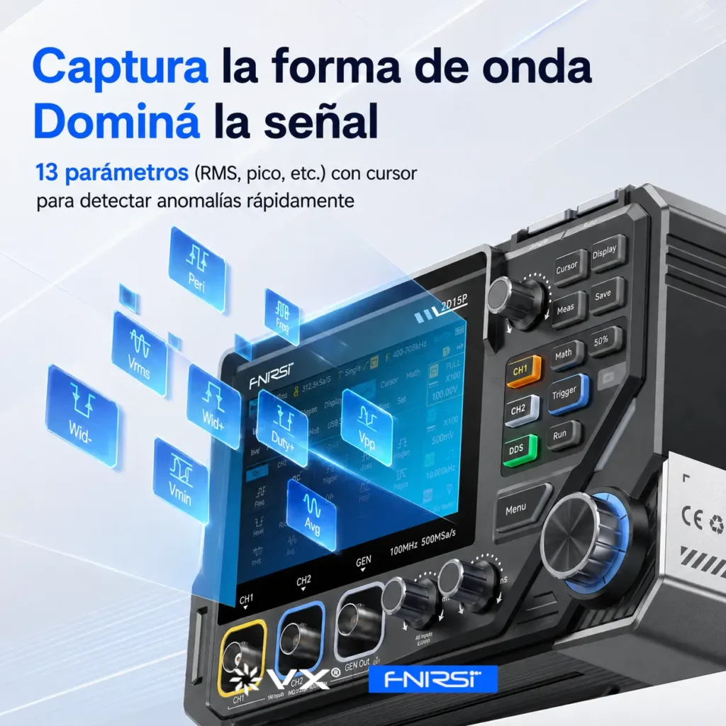 Osciloscopio 3 en 1 FNIRSI 2D15P 100 MHz 2 Canales - imagen 16