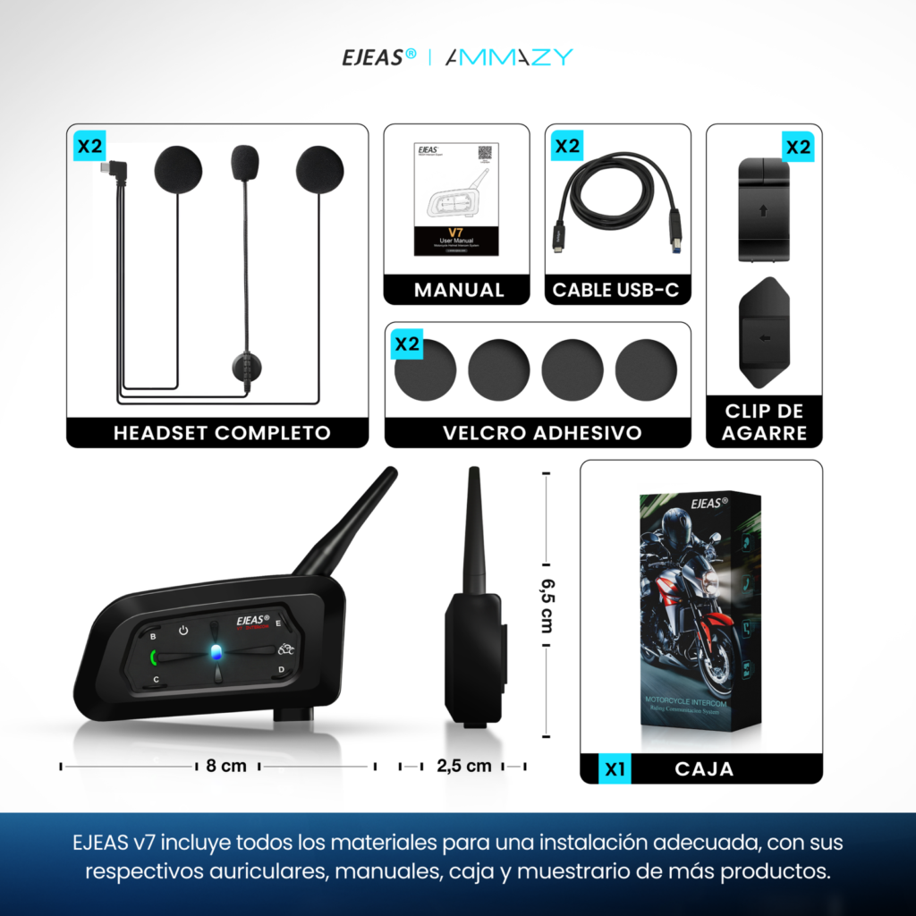 Combo 2 Intercomunicadores Moto Ejeas V7 Bluetooth 5.1 - imagen 6