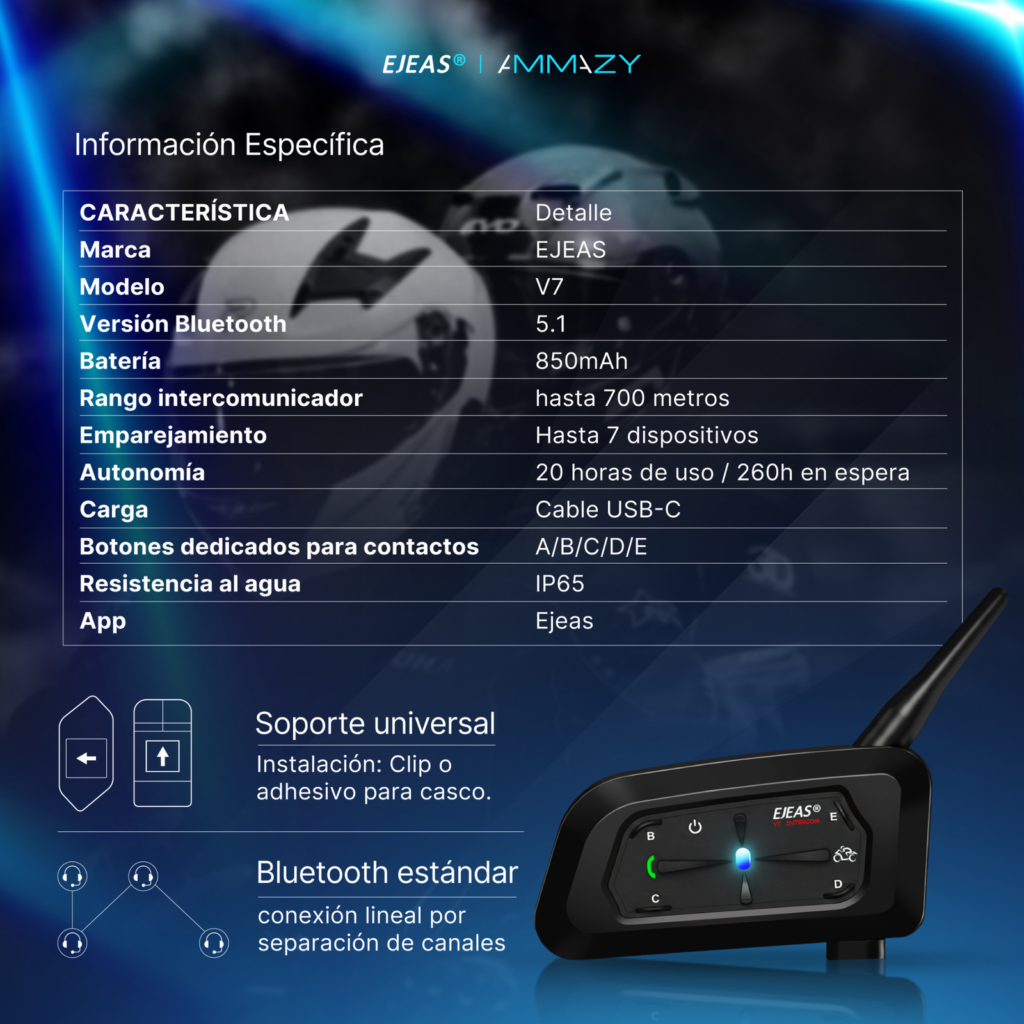 Combo 2 Intercomunicadores Moto Ejeas V7 Bluetooth 5.1 - imagen 7