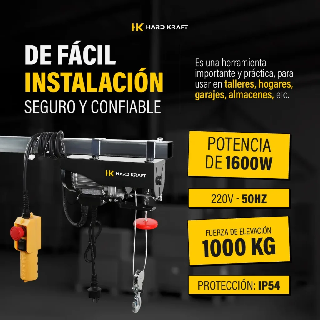 Aparejo Eléctrico Hardkraft HK-PA1000D 1000 kg 12 m - imagen 5