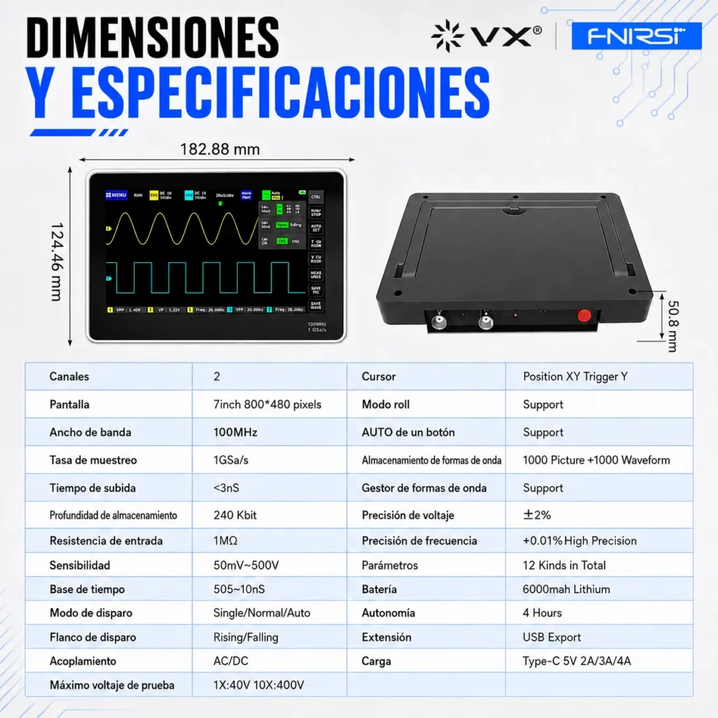 Osciloscopio Tablet FNIRSI 1013D 100 MHz 2 Canales - imagen 16