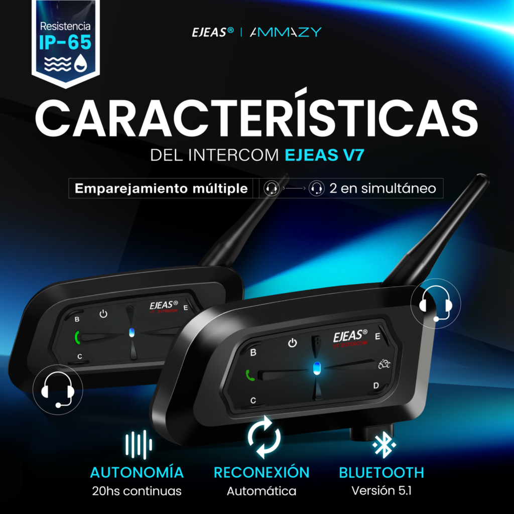 Combo 2 Intercomunicadores Moto Ejeas V7 Bluetooth 5.1 - imagen 3