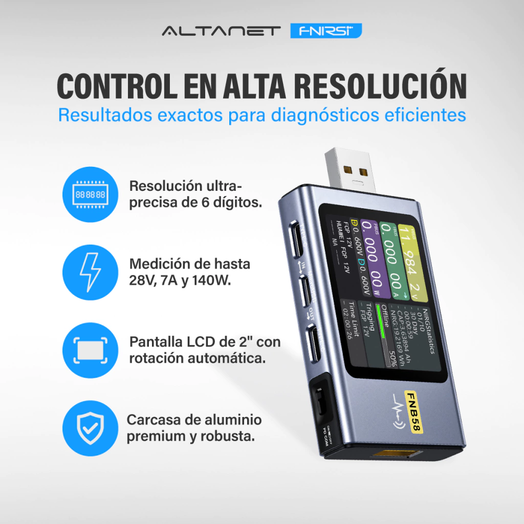 Tester USB FNIRSI FNB58 BT Carga Rápida 140 W - imagen 6