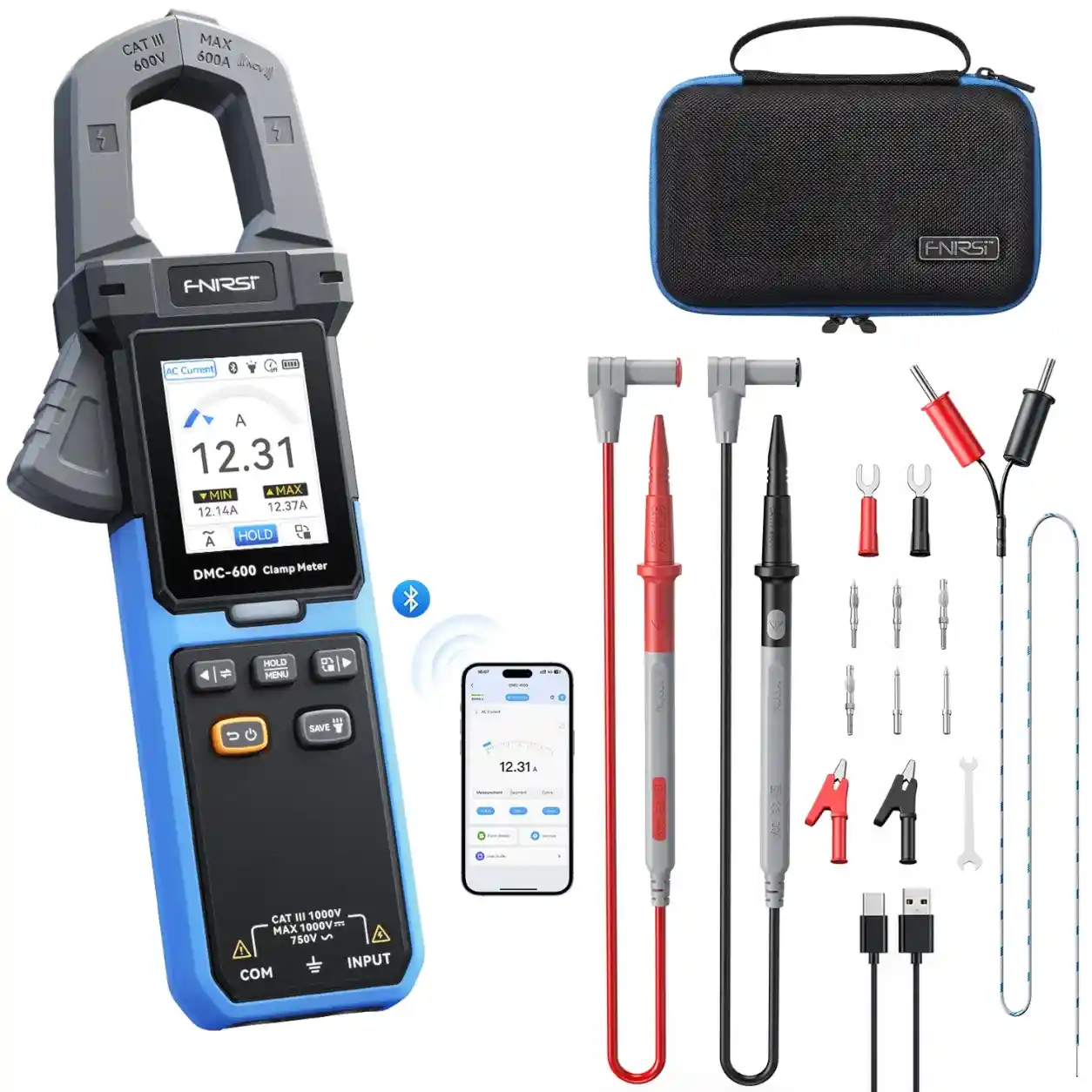Pinza Amperimétrica FNIRSI DMC-600 AC/DC 600 A Bluetooth