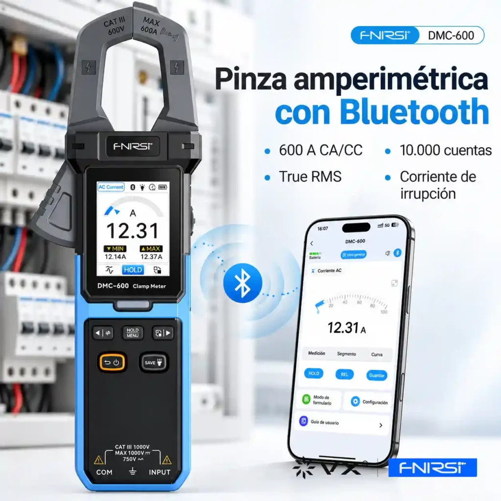 Pinza Amperimétrica FNIRSI DMC-600 AC/DC 600 A Bluetooth - imagen 2