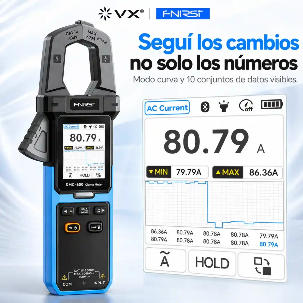 Pinza Amperimétrica FNIRSI DMC-600 AC/DC 600 A Bluetooth - imagen 9